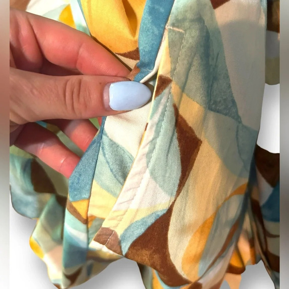 Abercrombie & Fitch Abstract Printed Dress Strappy Size Medium Brown Orange Blue - Picture 14 of 16